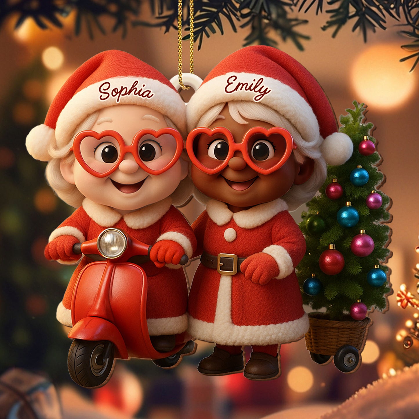 Santa Duo On Scooter With Christmas Tree