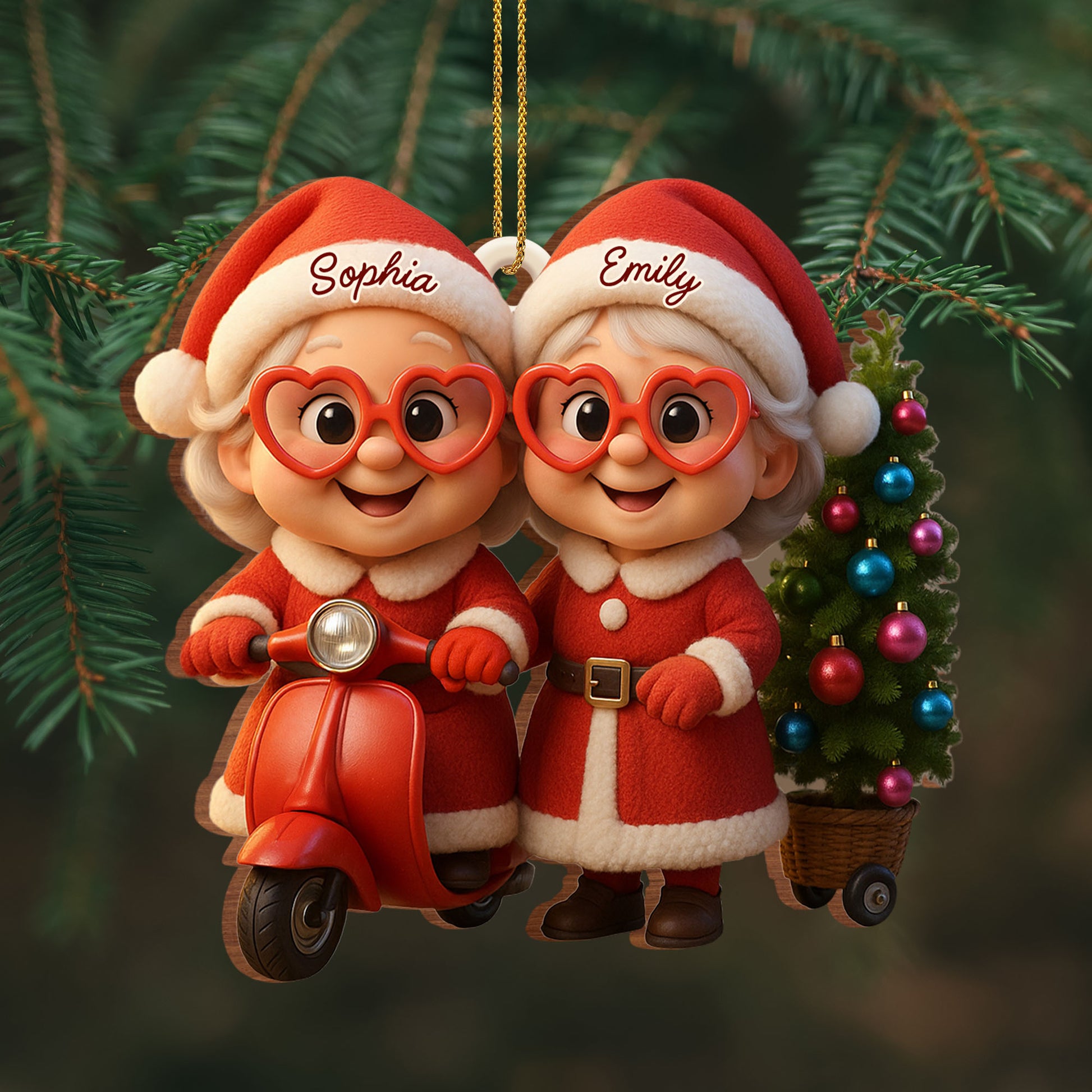 Santa Duo On Scooter With Christmas Tree