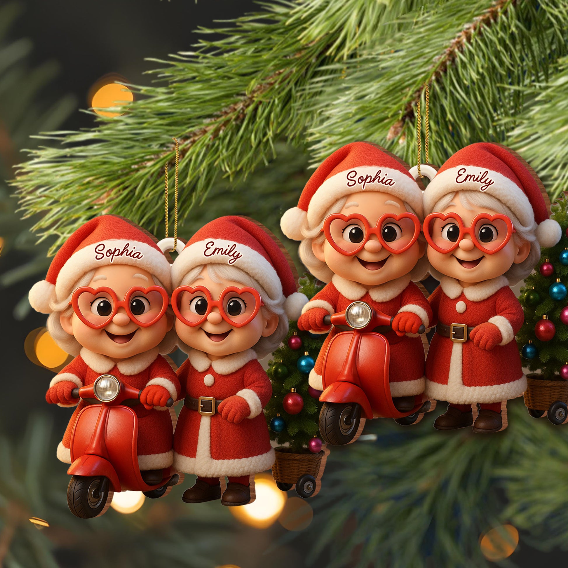 Santa Duo On Scooter With Christmas Tree