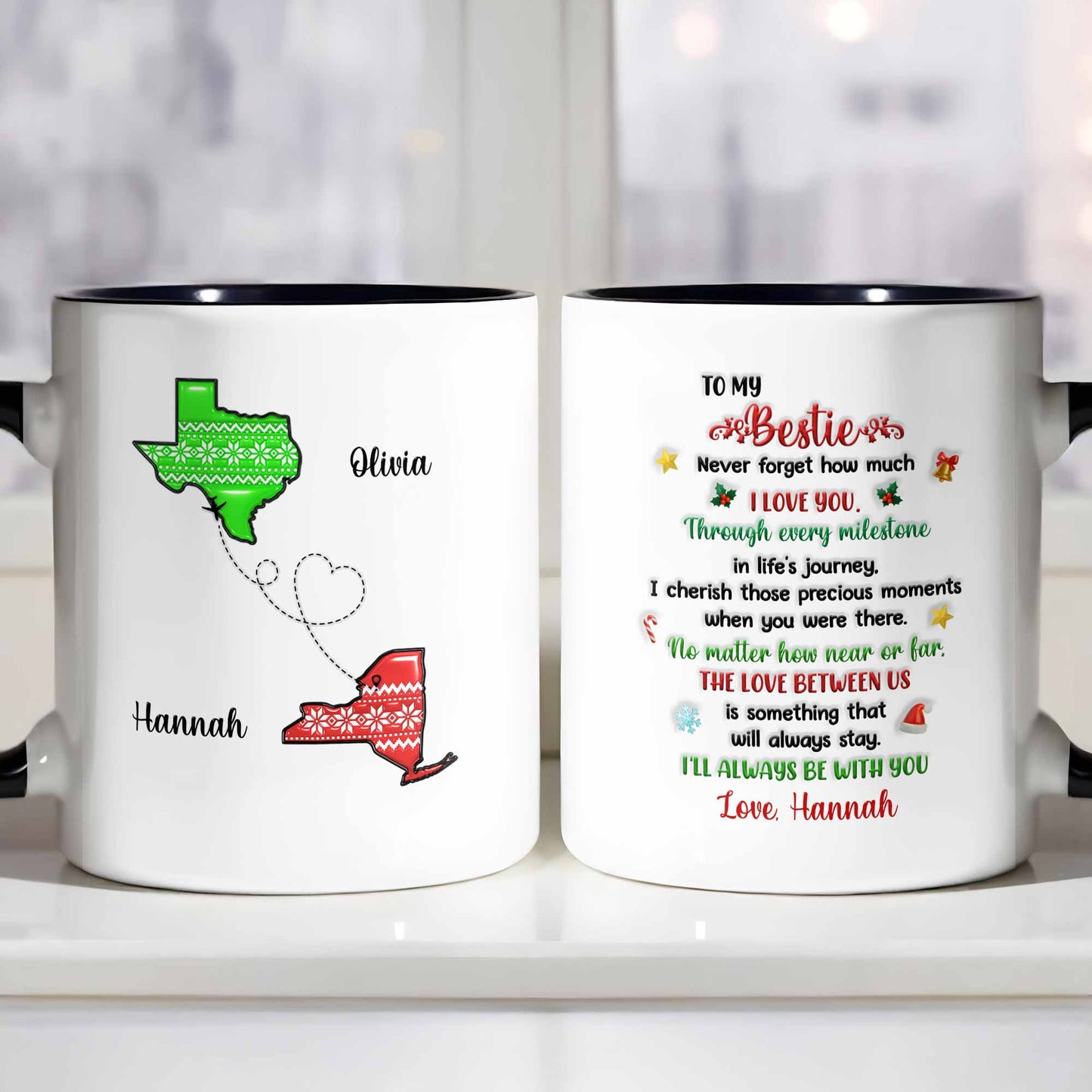 To My Bestie, Love Between Us Heart and Stars Mug Design