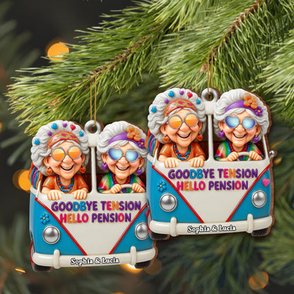 Goodbye Tension Hello Pension With Joyful Elderly Friends In Van