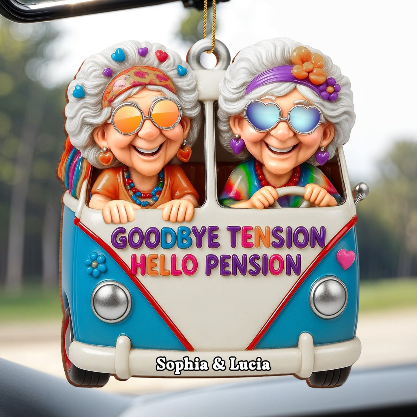 Goodbye Tension Hello Pension With Joyful Elderly Friends In Van