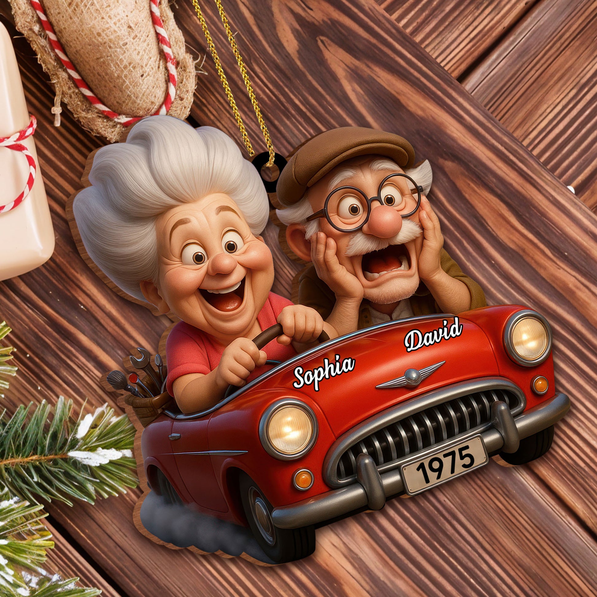 A Joyful Ride Together, Elderly Couple In Vintage Car