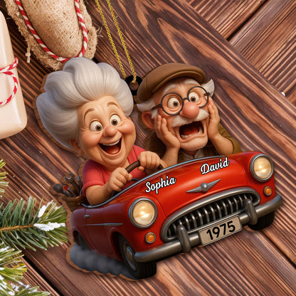 A Joyful Ride Together, Elderly Couple In Vintage Car