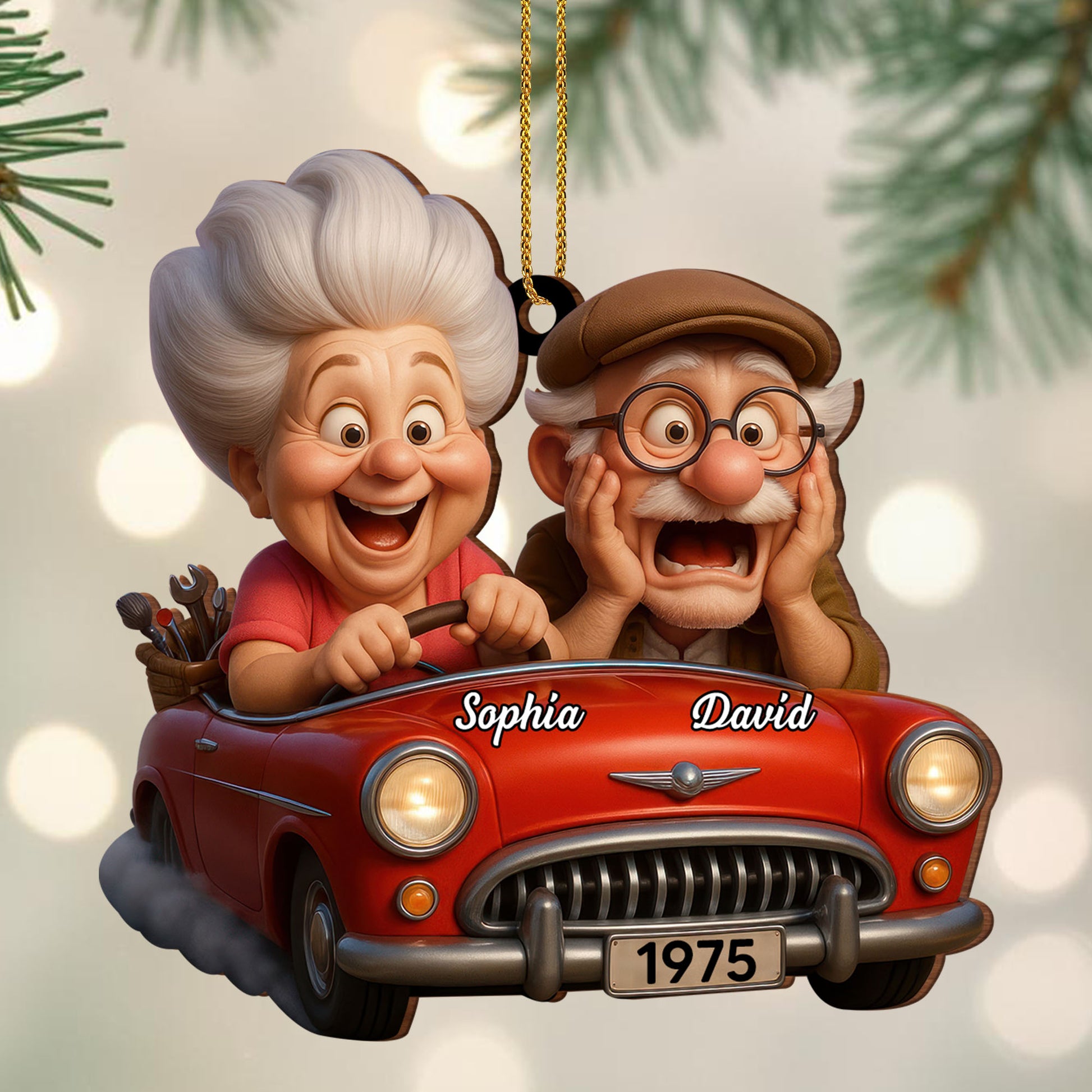 A Joyful Ride Together, Elderly Couple In Vintage Car