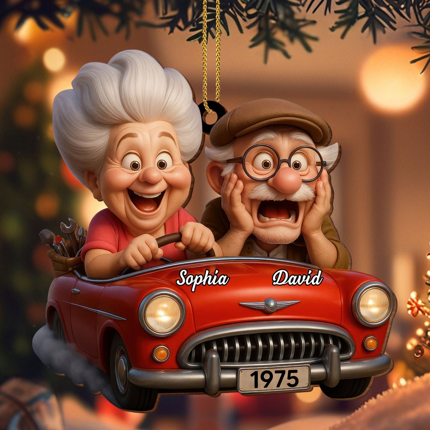 A Joyful Ride Together, Elderly Couple In Vintage Car