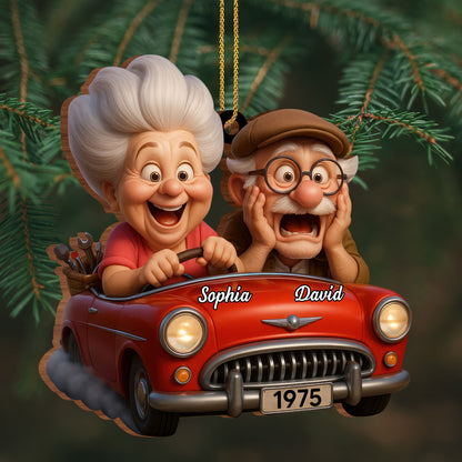 A Joyful Ride Together, Elderly Couple In Vintage Car