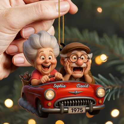 A Joyful Ride Together, Elderly Couple In Vintage Car