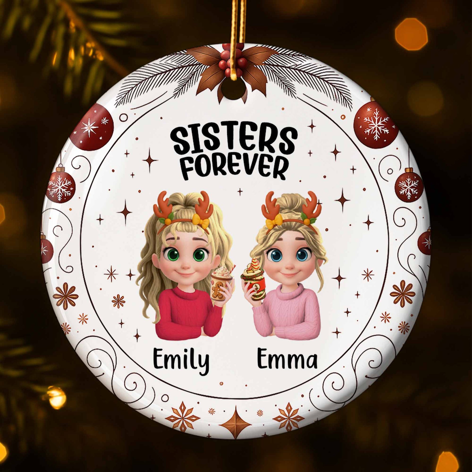 Sisters Forever With Reindeer Antlers and Christmas Theme