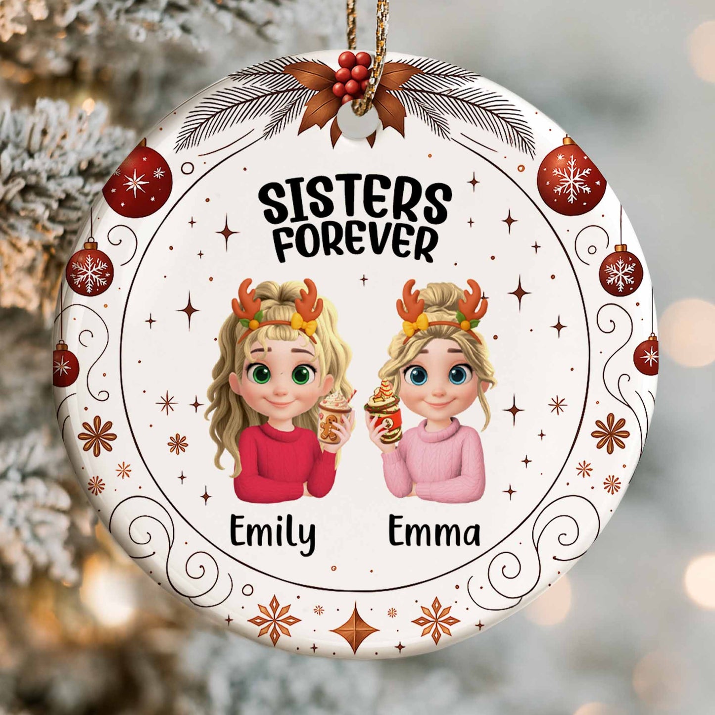 Sisters Forever With Reindeer Antlers and Christmas Theme