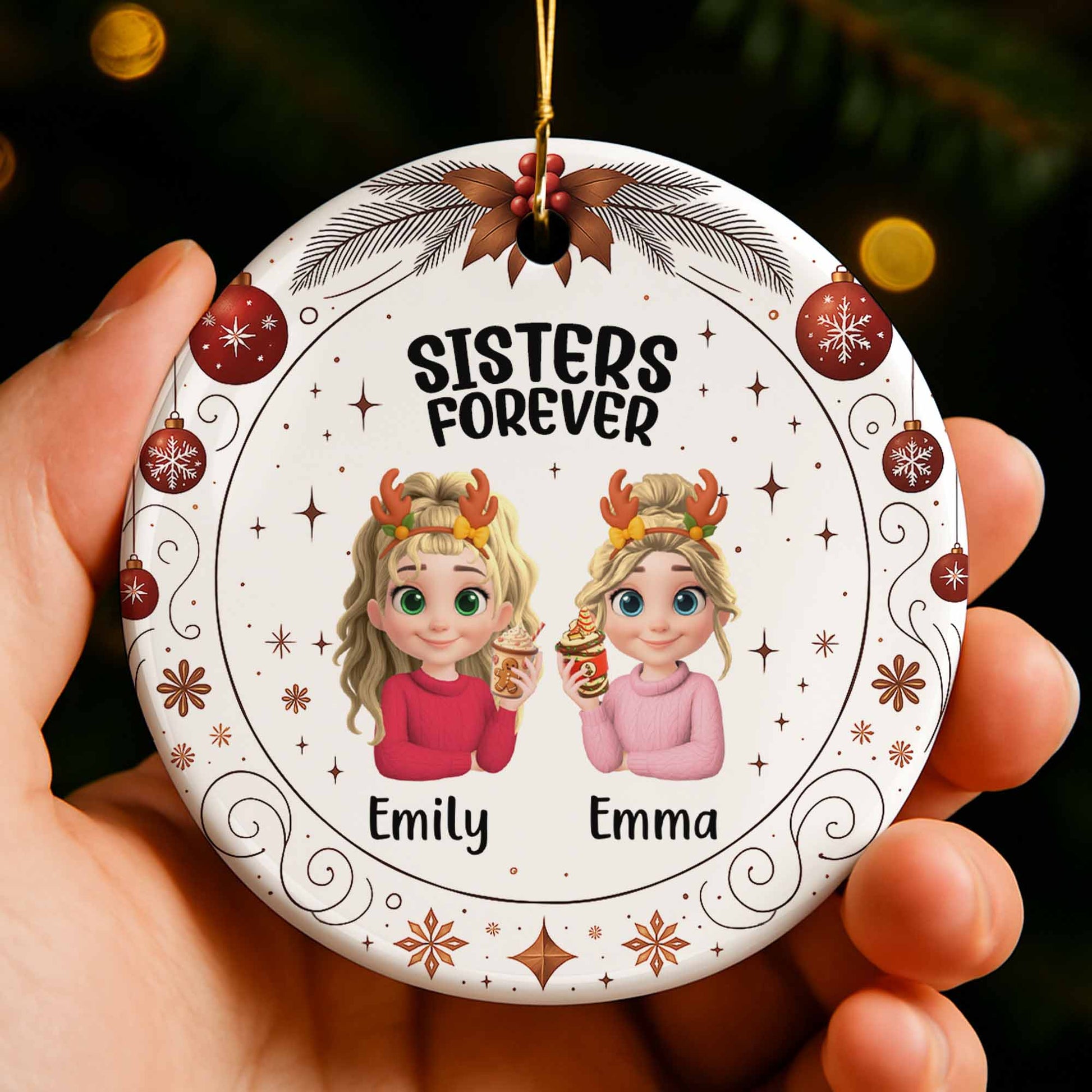 Sisters Forever With Reindeer Antlers and Christmas Theme