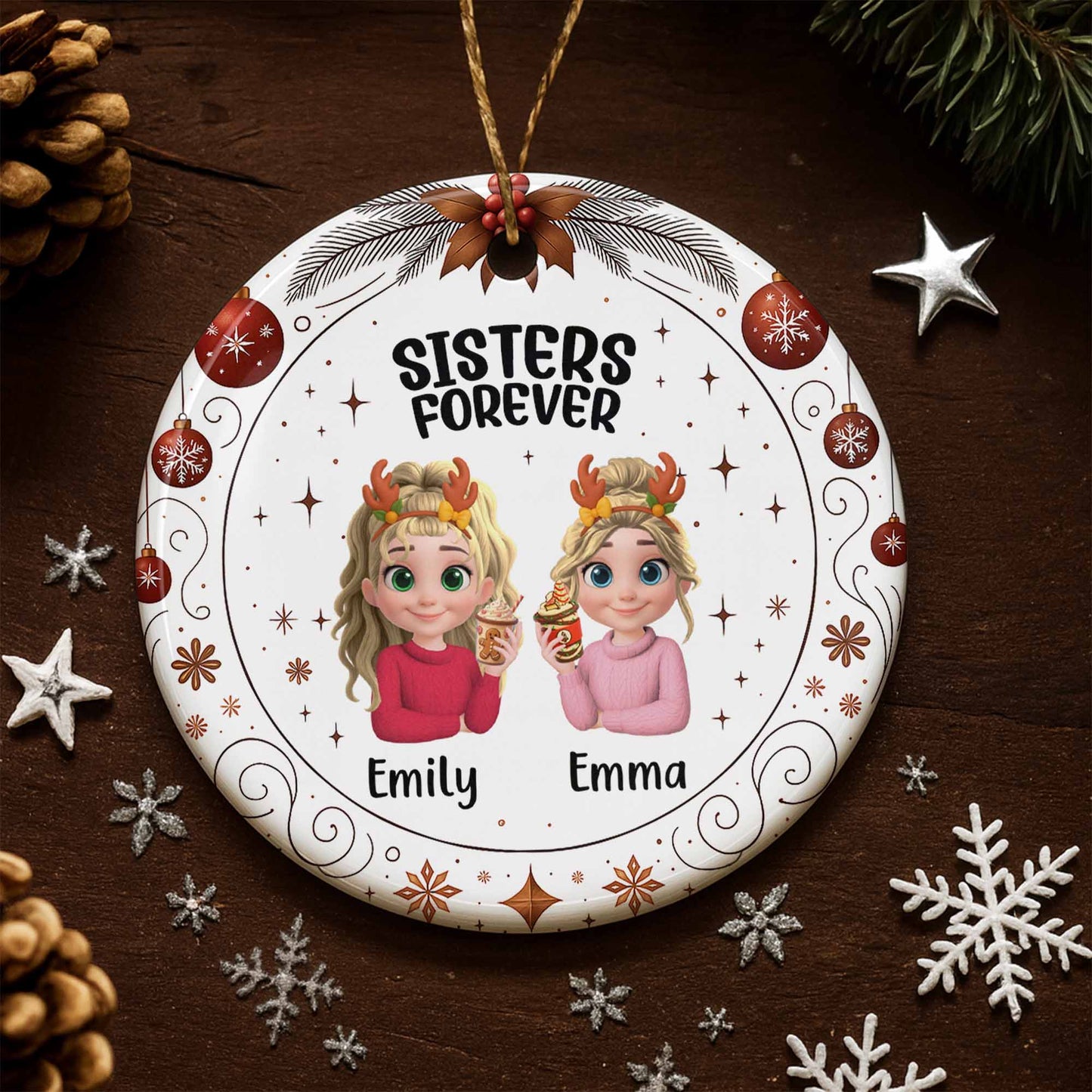Sisters Forever With Reindeer Antlers and Christmas Theme