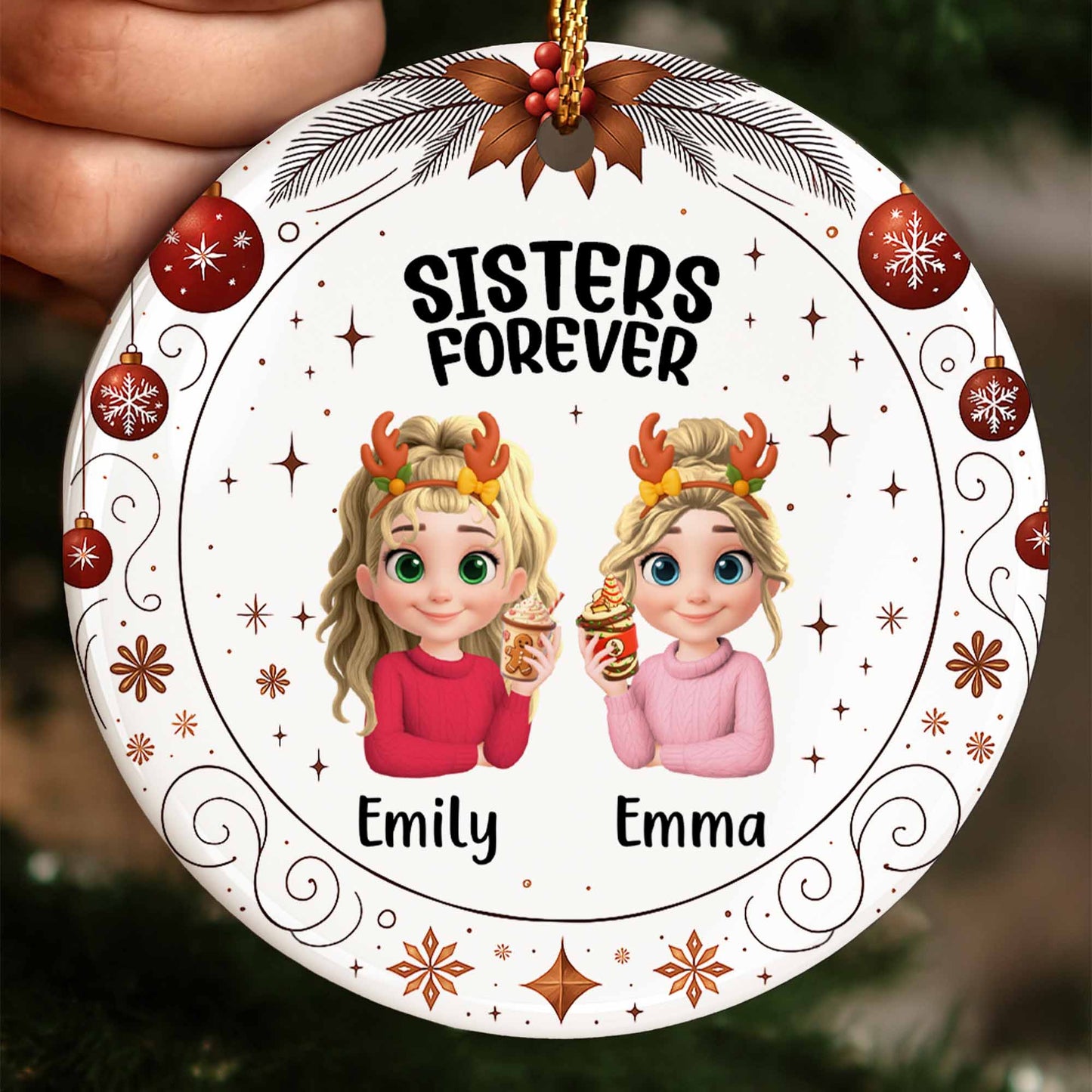 Sisters Forever With Reindeer Antlers and Christmas Theme
