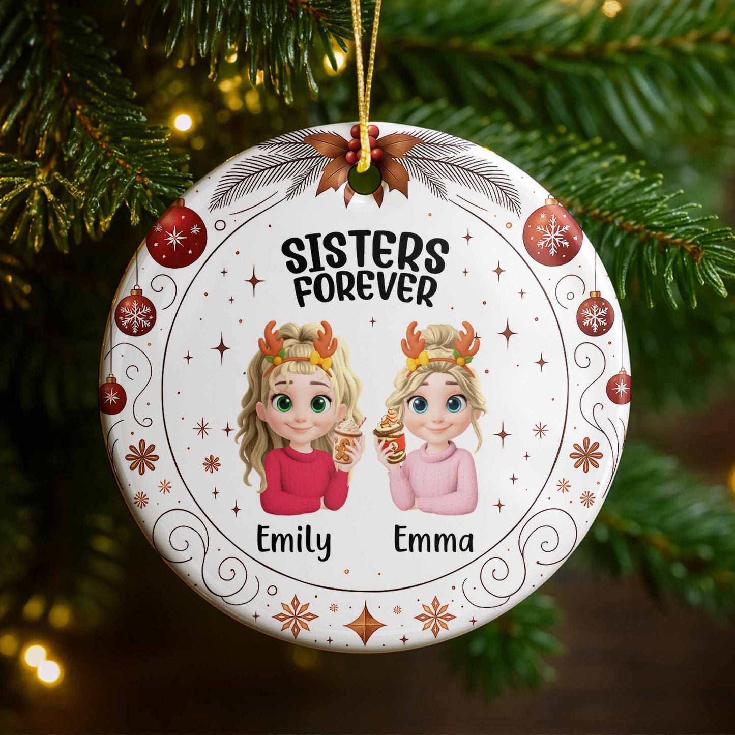 Sisters Forever With Reindeer Antlers and Christmas Theme