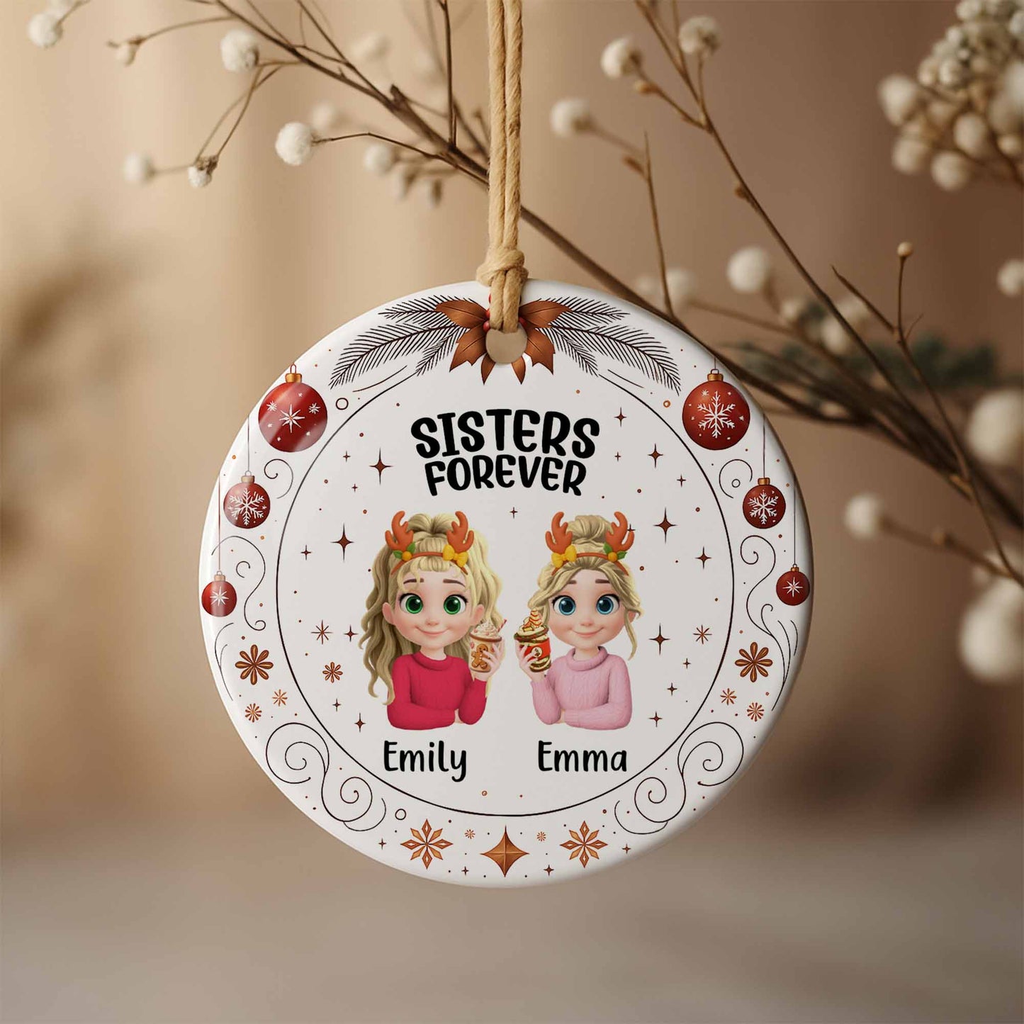 Sisters Forever With Reindeer Antlers and Christmas Theme