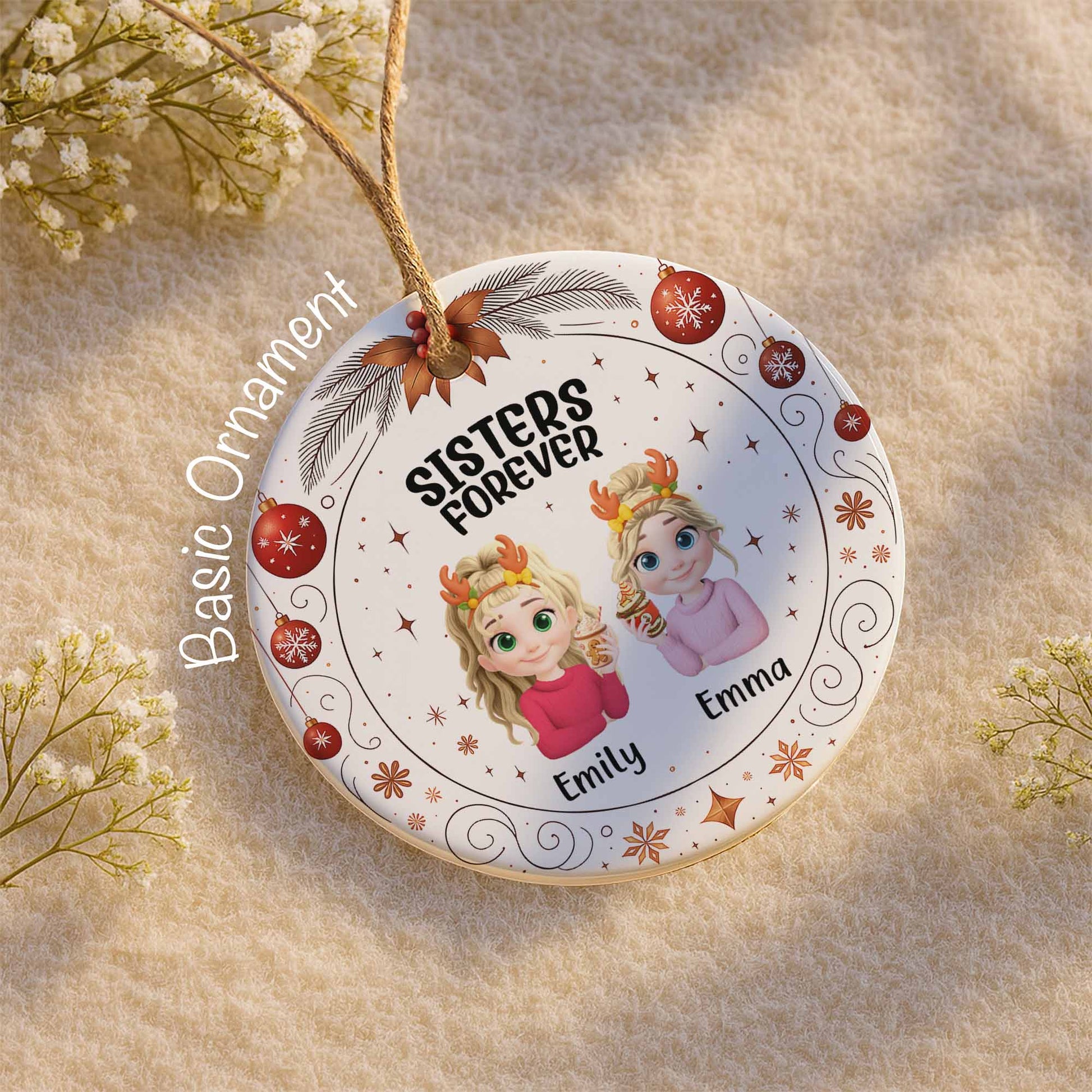 Sisters Forever With Reindeer Antlers and Christmas Theme