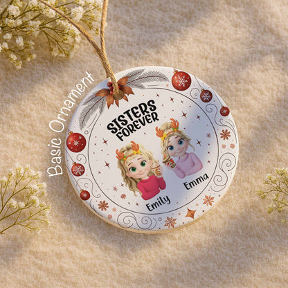 Sisters Forever With Reindeer Antlers and Christmas Theme