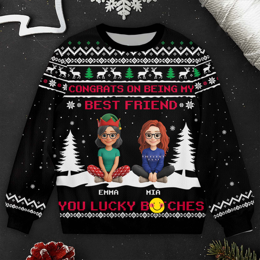 Congrats On Being My Best Friend With Christmas Theme - Personalized Custom Ugly Sweatshirt, Unisex Wool Jumper  - BST383_TWS