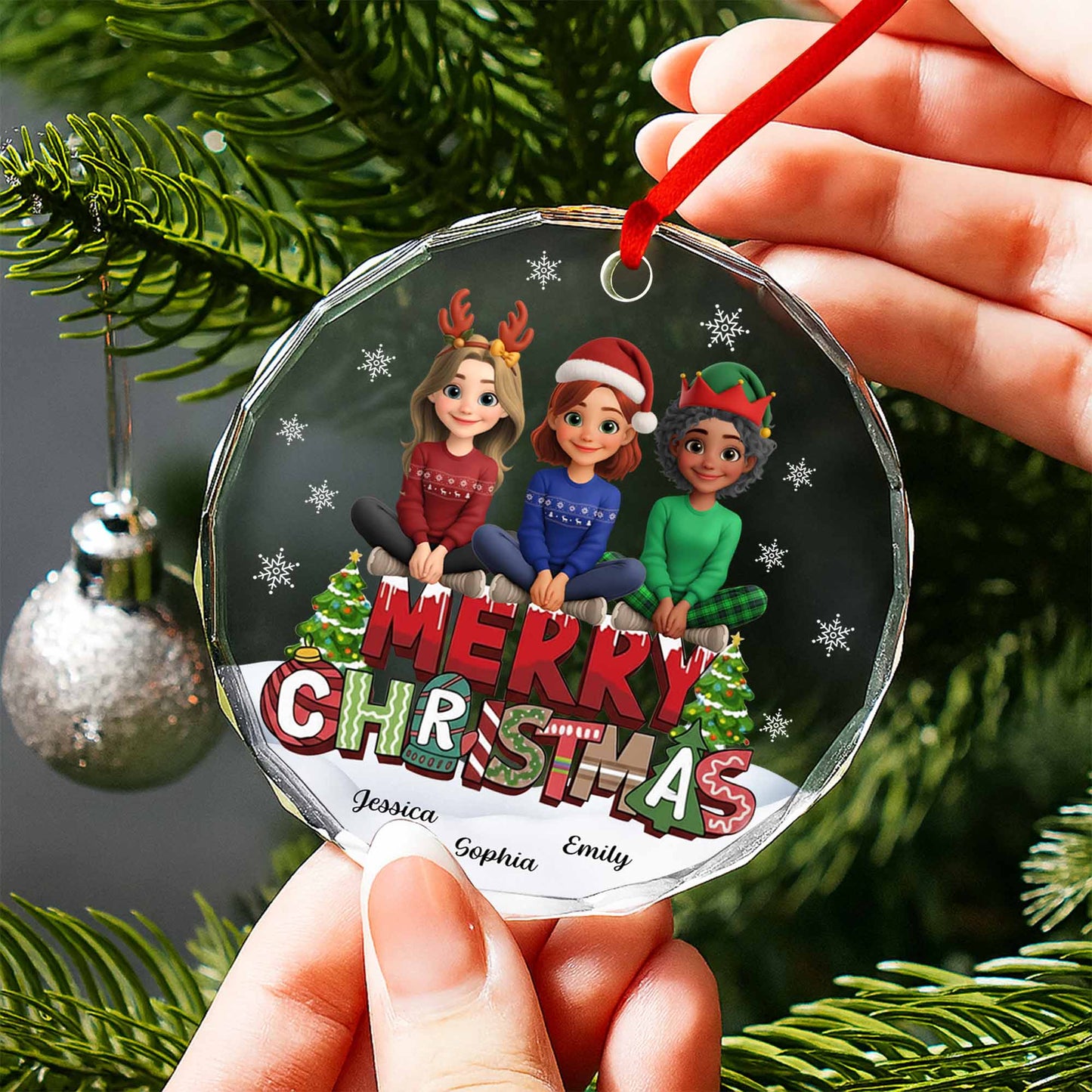 Merry Christmas With Animated Characters And Snowflakes