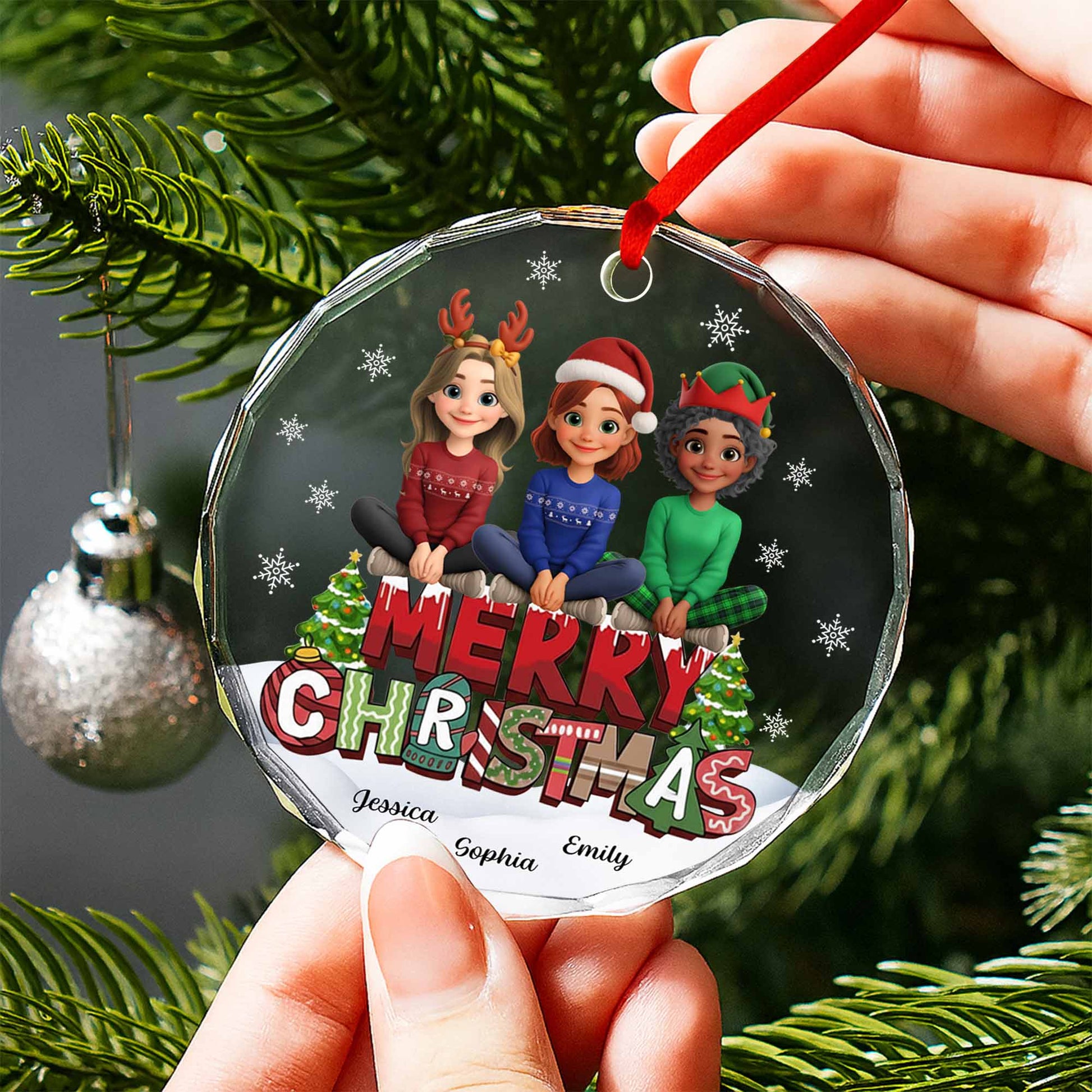 Merry Christmas With Animated Characters And Snowflakes