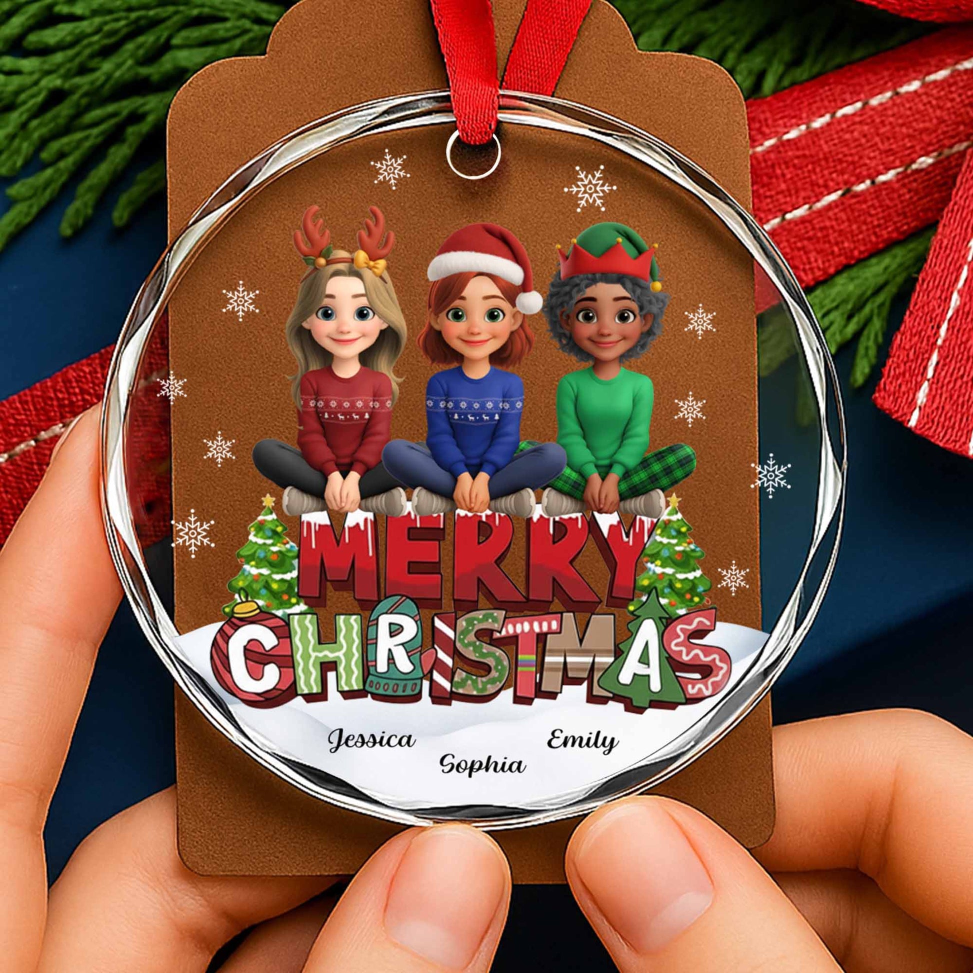 Merry Christmas With Animated Characters And Snowflakes
