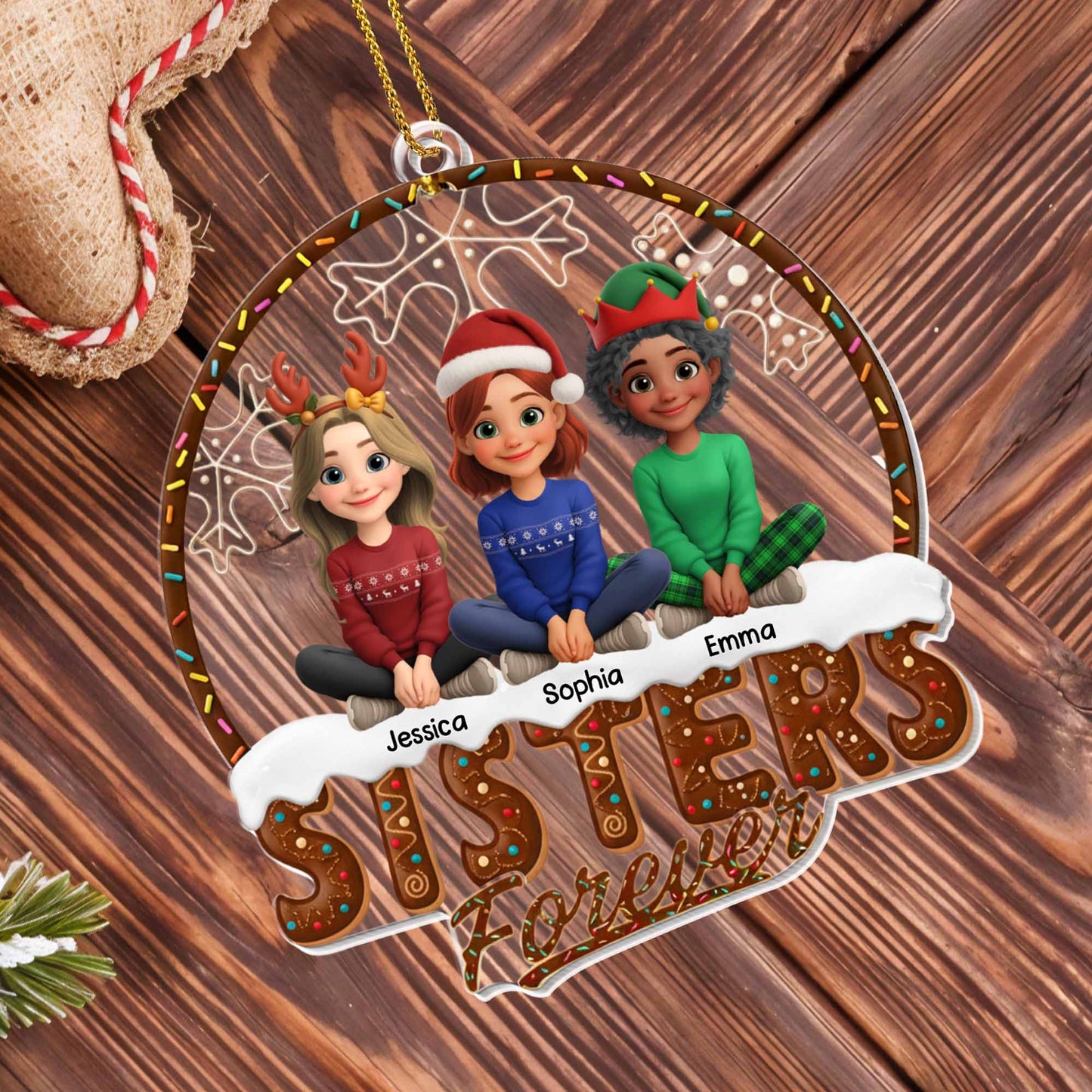 Sisters Forever With Sister Figures And Christmas Hats