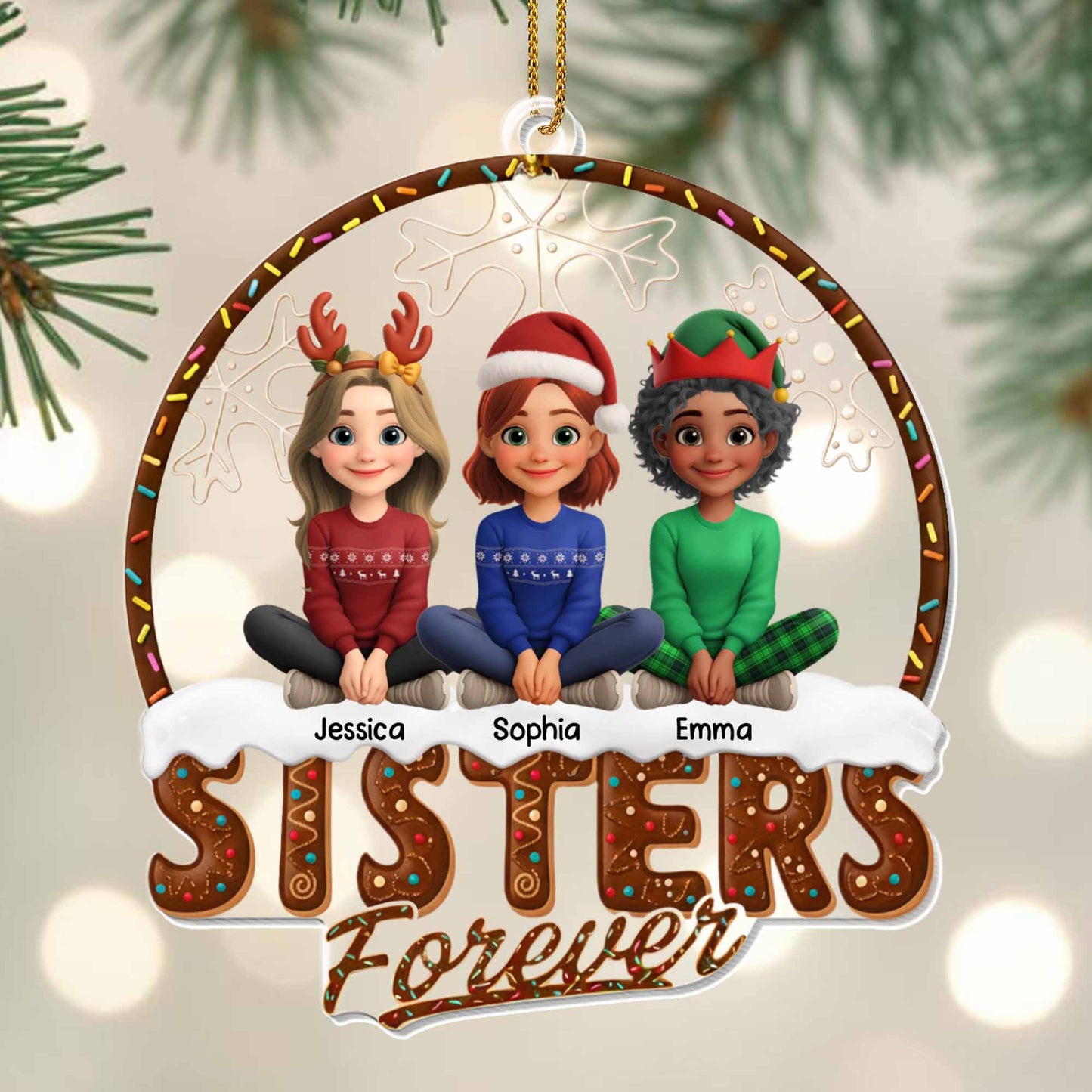 Sisters Forever With Sister Figures And Christmas Hats
