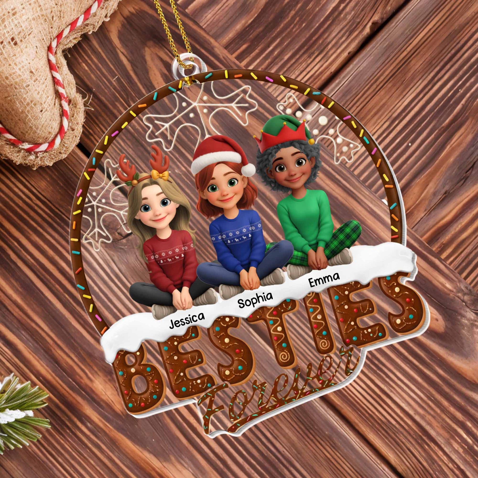 Sisters Forever With Sister Figures And Christmas Hats