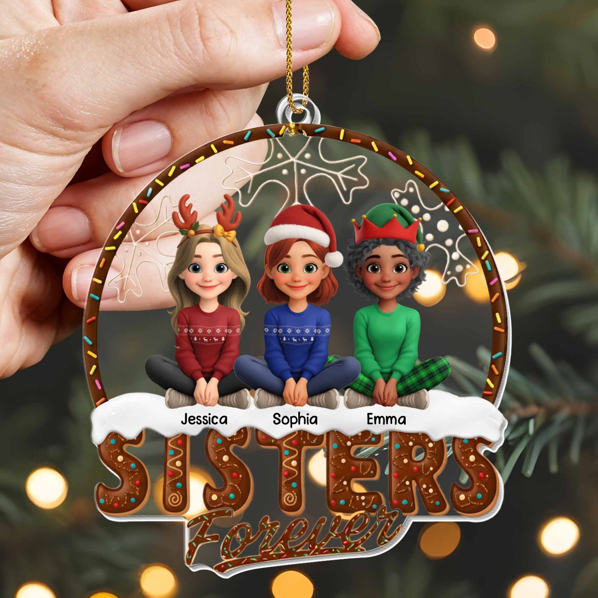Sisters Forever With Sister Figures And Christmas Hats