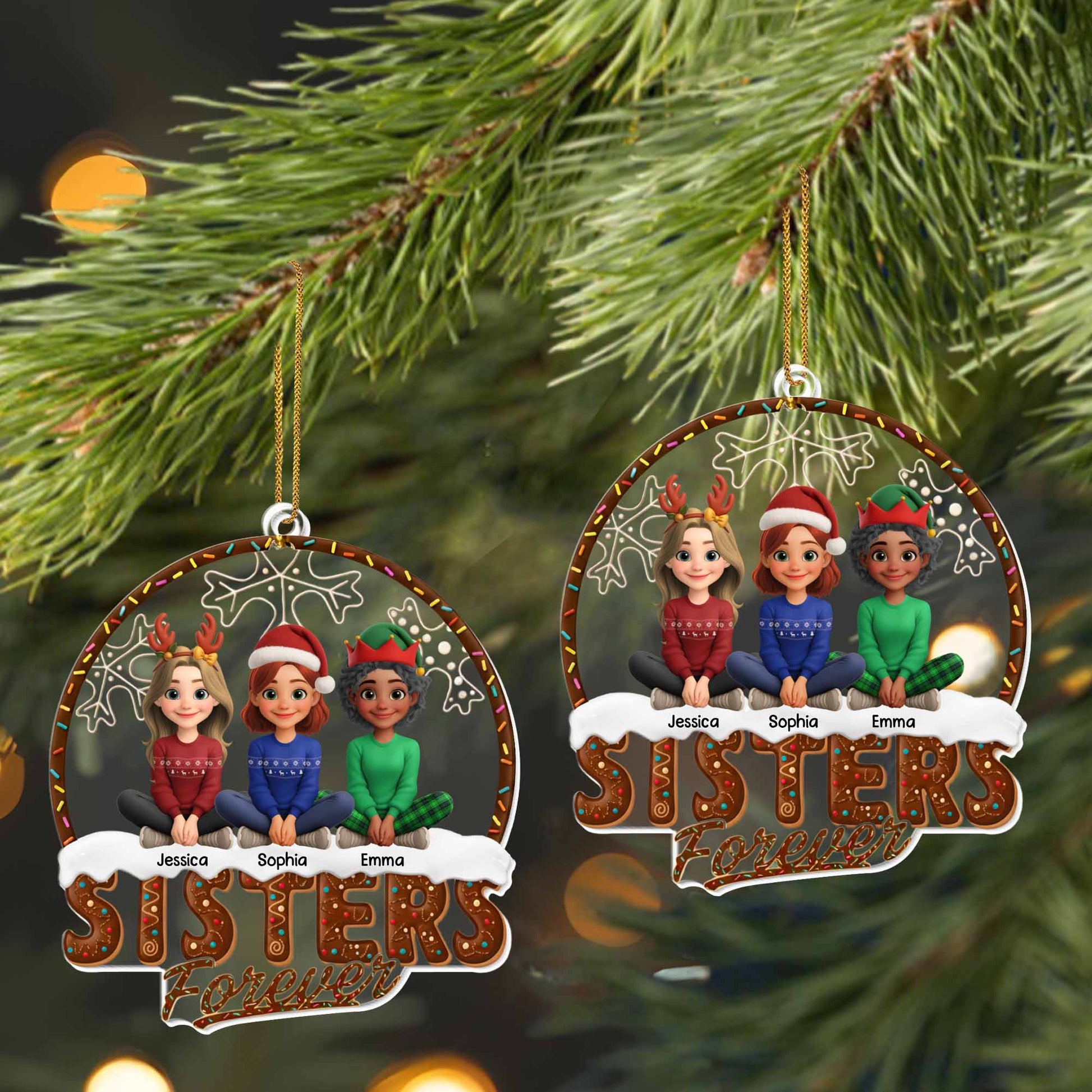 Sisters Forever With Sister Figures And Christmas Hats