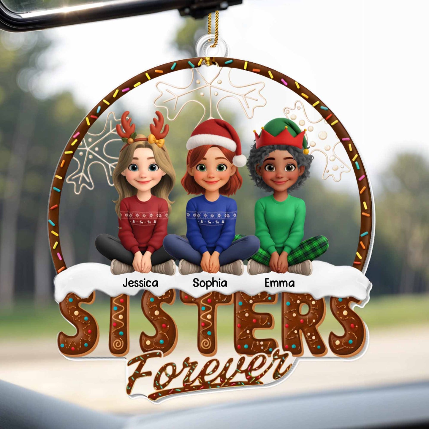 Sisters Forever With Sister Figures And Christmas Hats