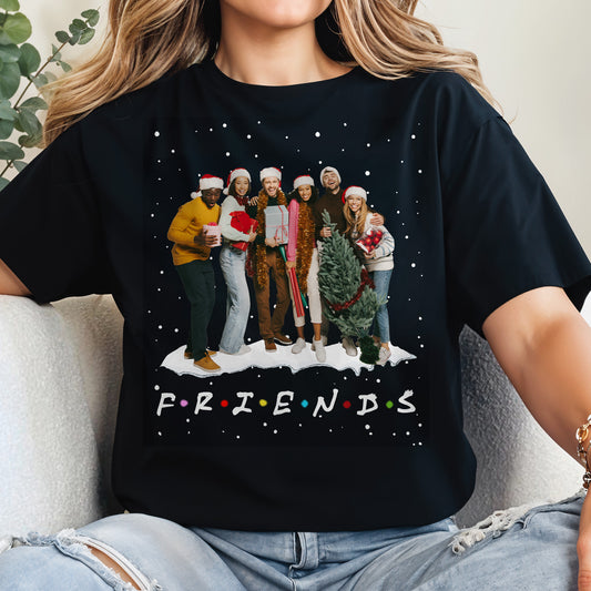 Friends Celebrating With Christmas Tree And Gifts