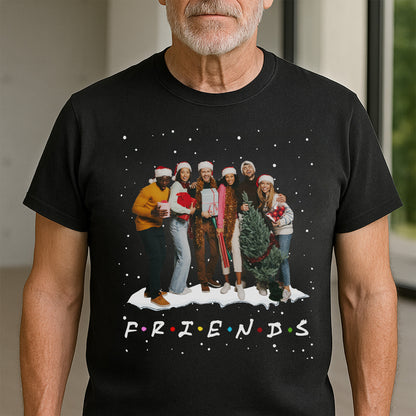 Friends Celebrating With Christmas Tree And Gifts