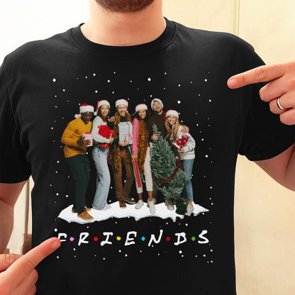 Friends Celebrating With Christmas Tree And Gifts