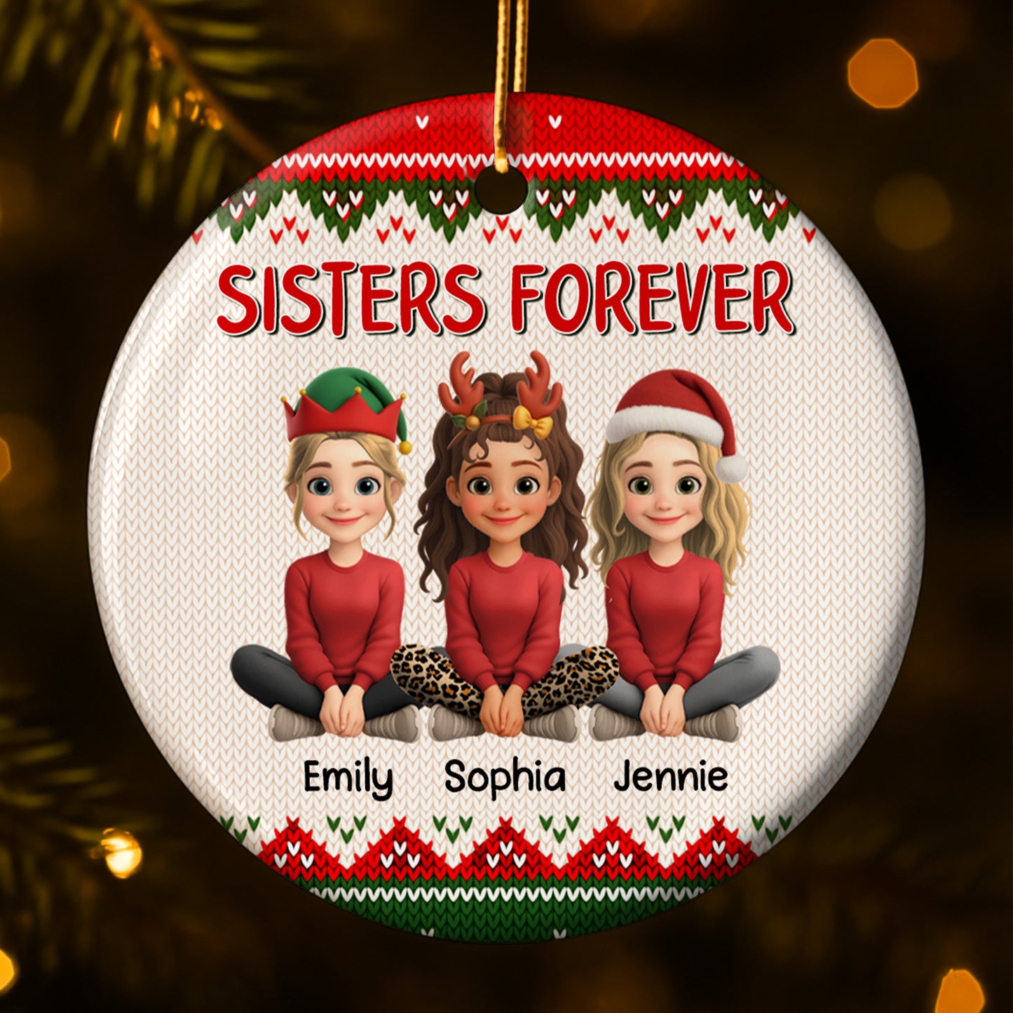 Sisters Forever With Santa Hats And Reindeer Antlers