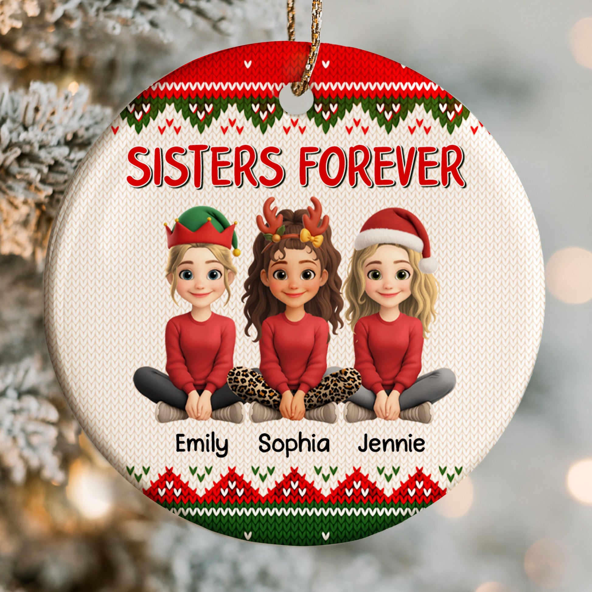 Sisters Forever With Santa Hats And Reindeer Antlers