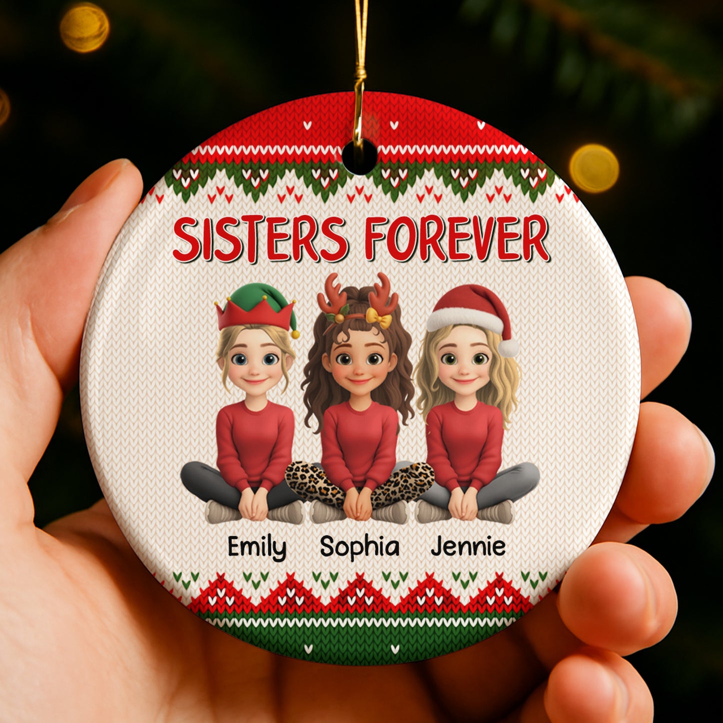 Sisters Forever With Santa Hats And Reindeer Antlers