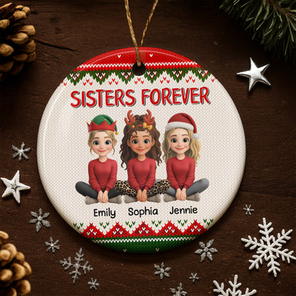 Sisters Forever With Santa Hats And Reindeer Antlers