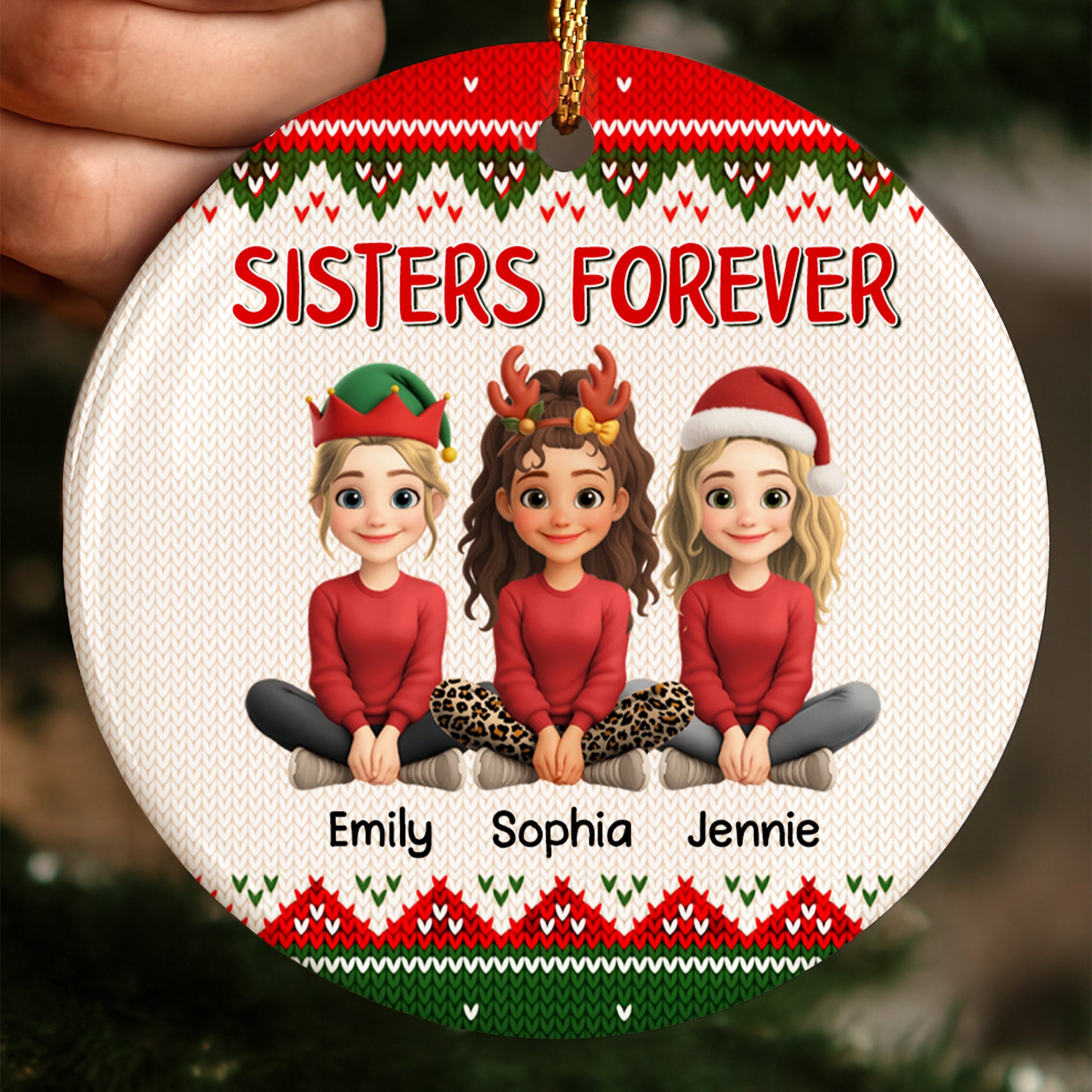 Sisters Forever With Santa Hats And Reindeer Antlers