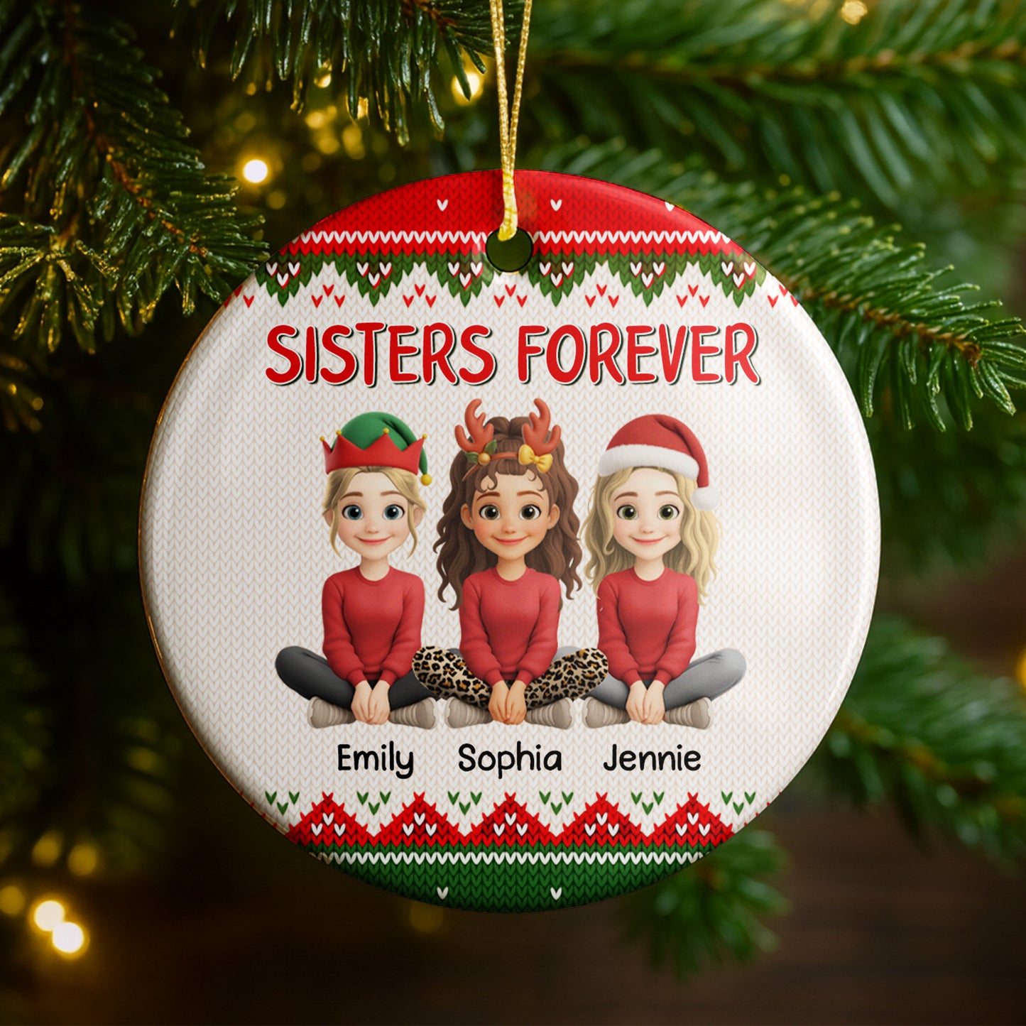 Sisters Forever With Santa Hats And Reindeer Antlers