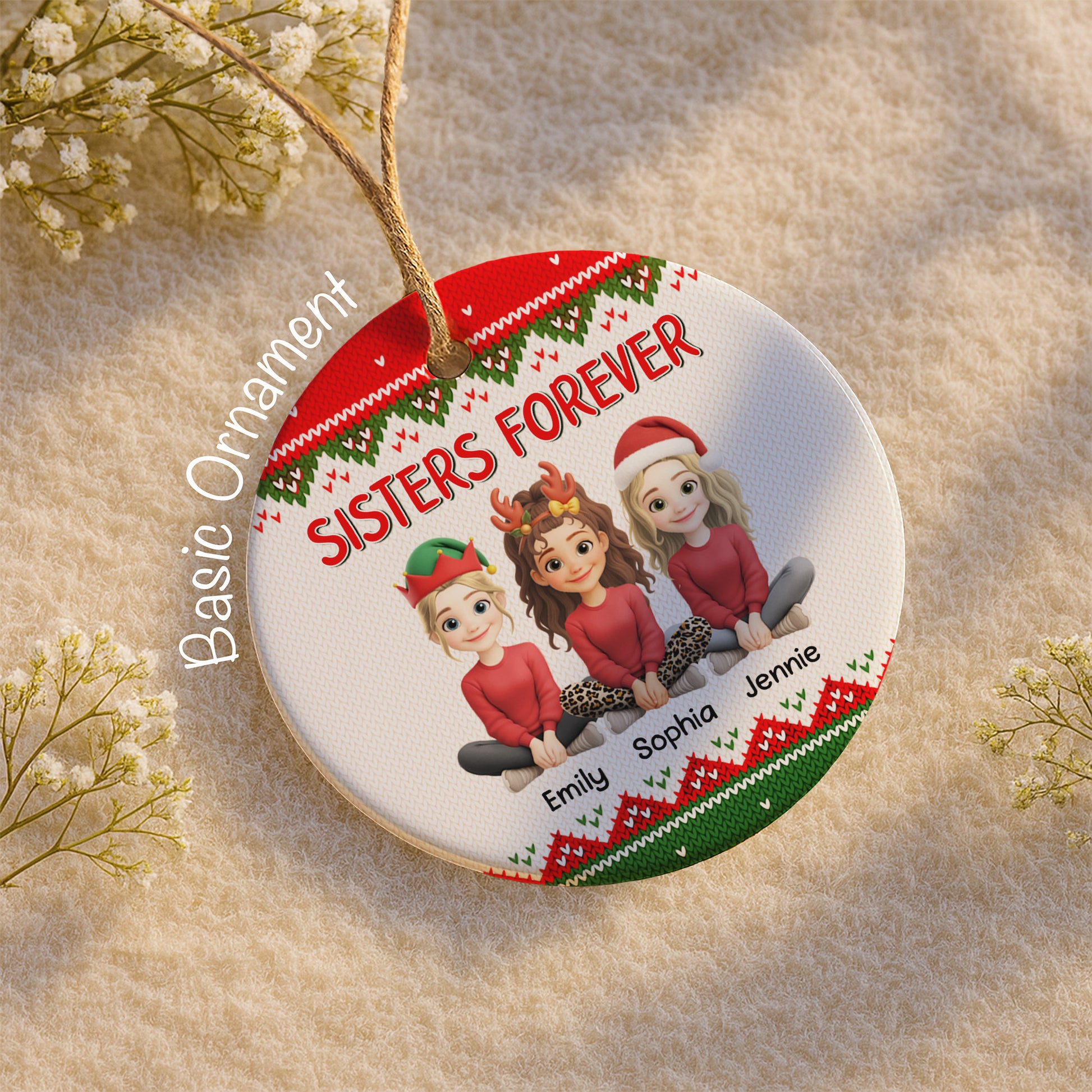 Sisters Forever With Santa Hats And Reindeer Antlers