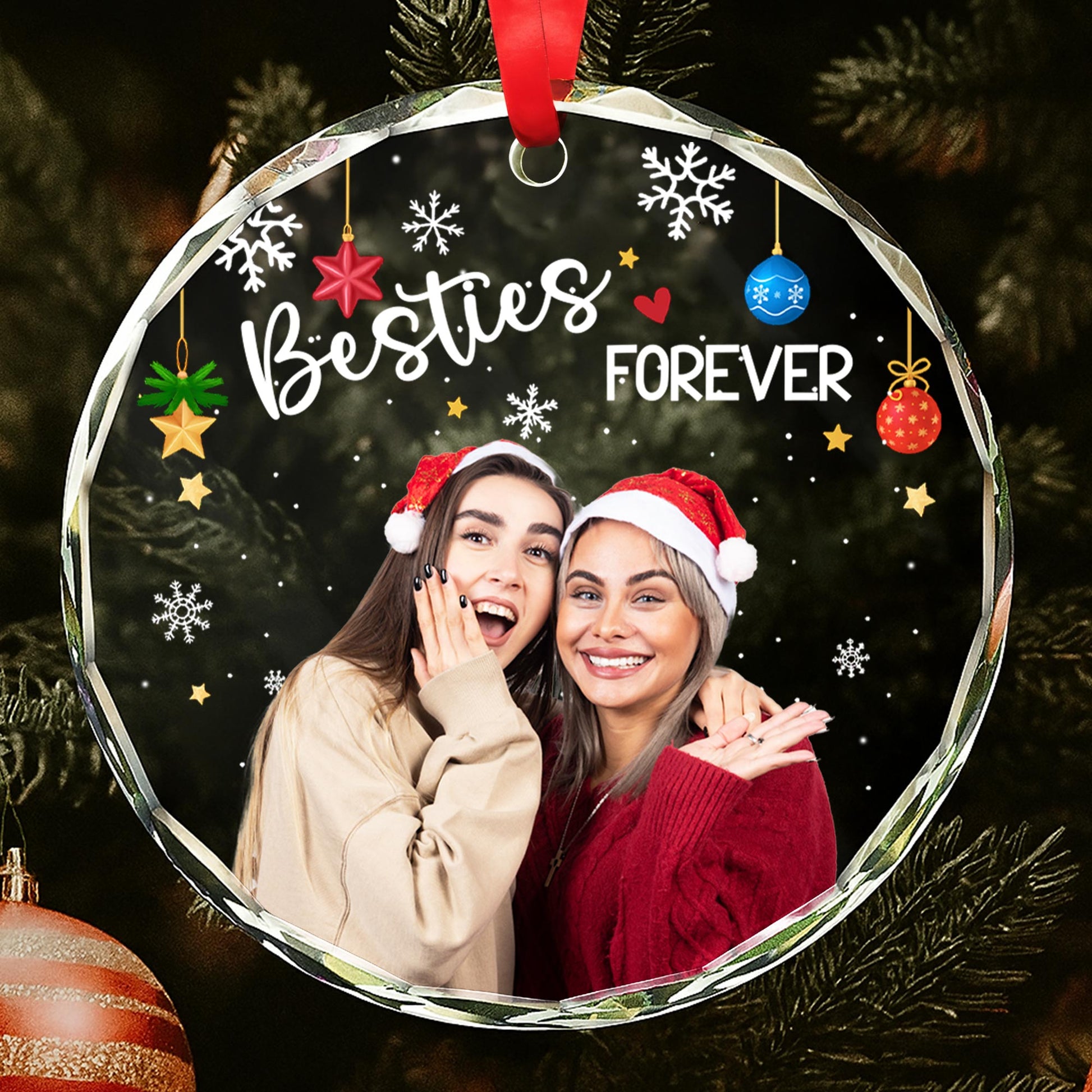 Besties Forever With Santa Hats And Christmas Decorations