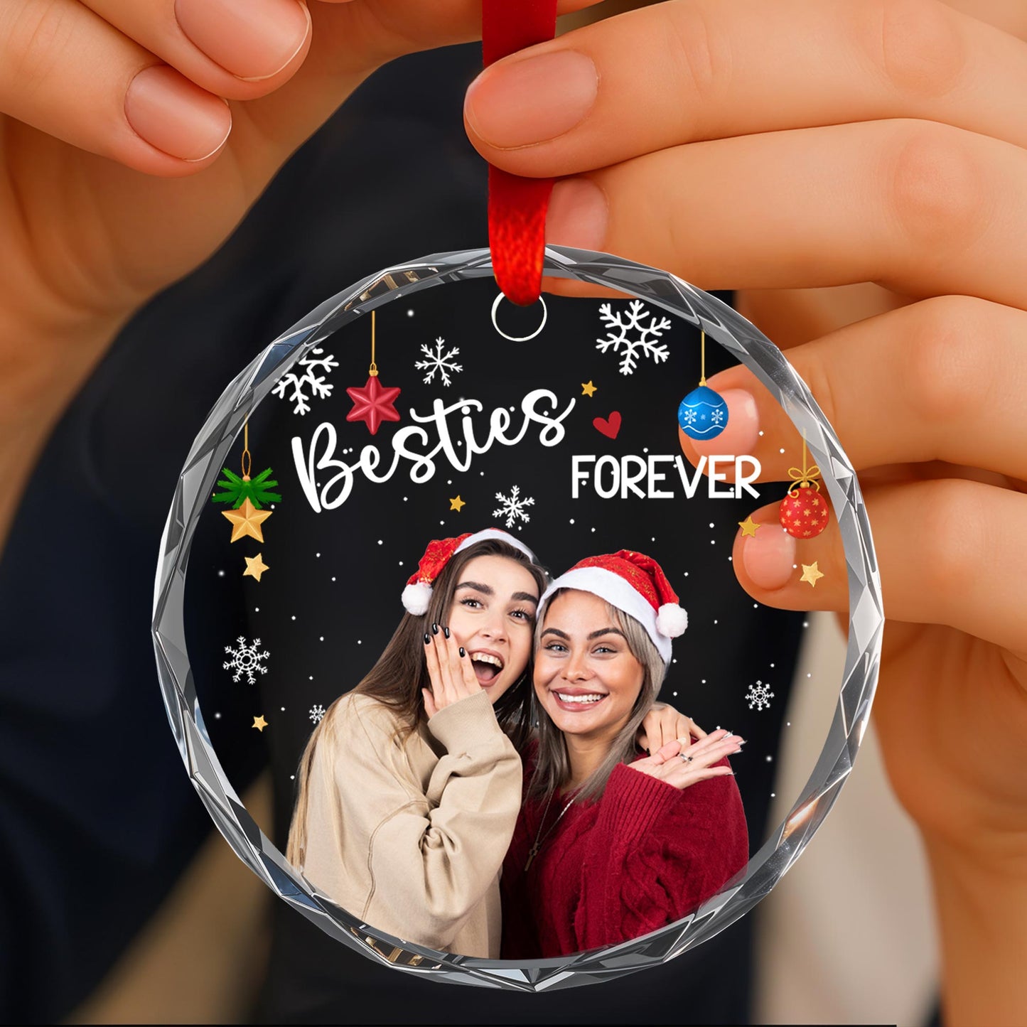 Besties Forever With Santa Hats And Christmas Decorations