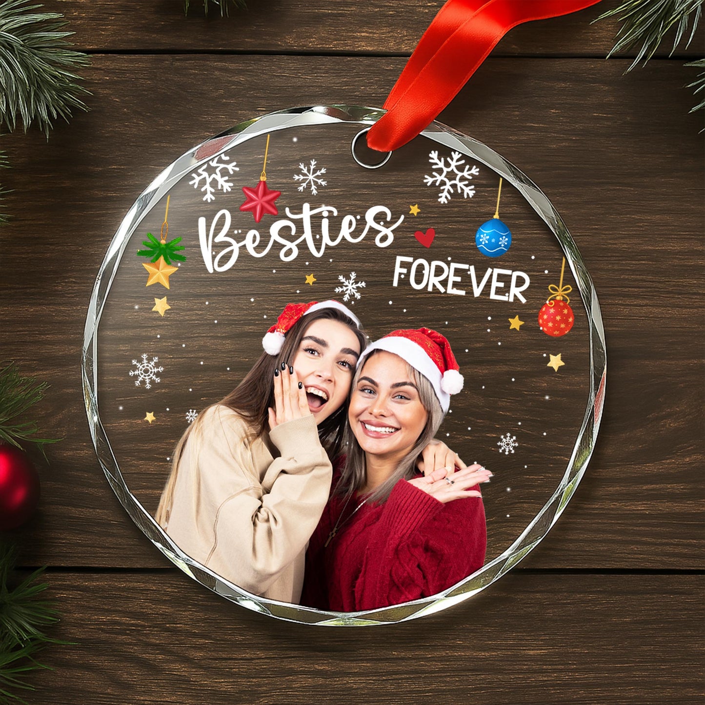 Besties Forever With Santa Hats And Christmas Decorations