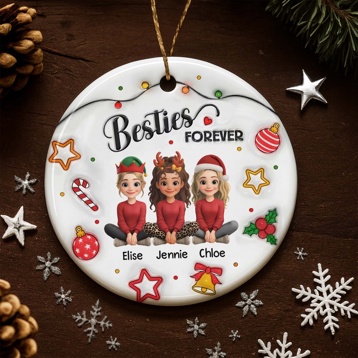 Besties Forever With Reindeer Antlers And Christmas Hats