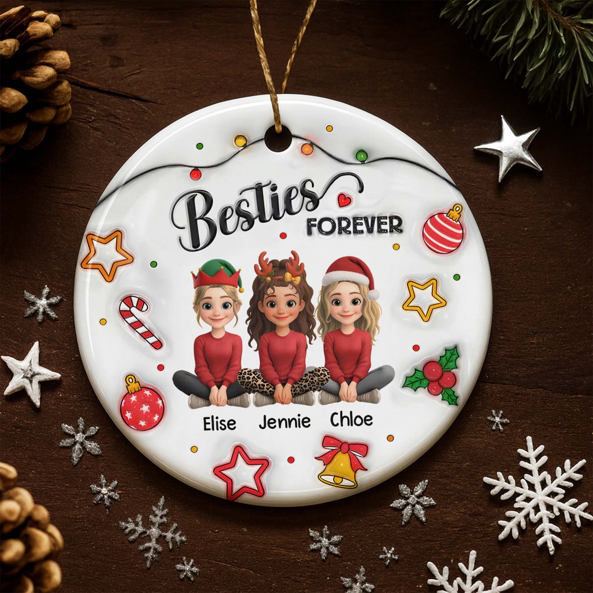 Besties Forever With Reindeer Antlers And Christmas Hats