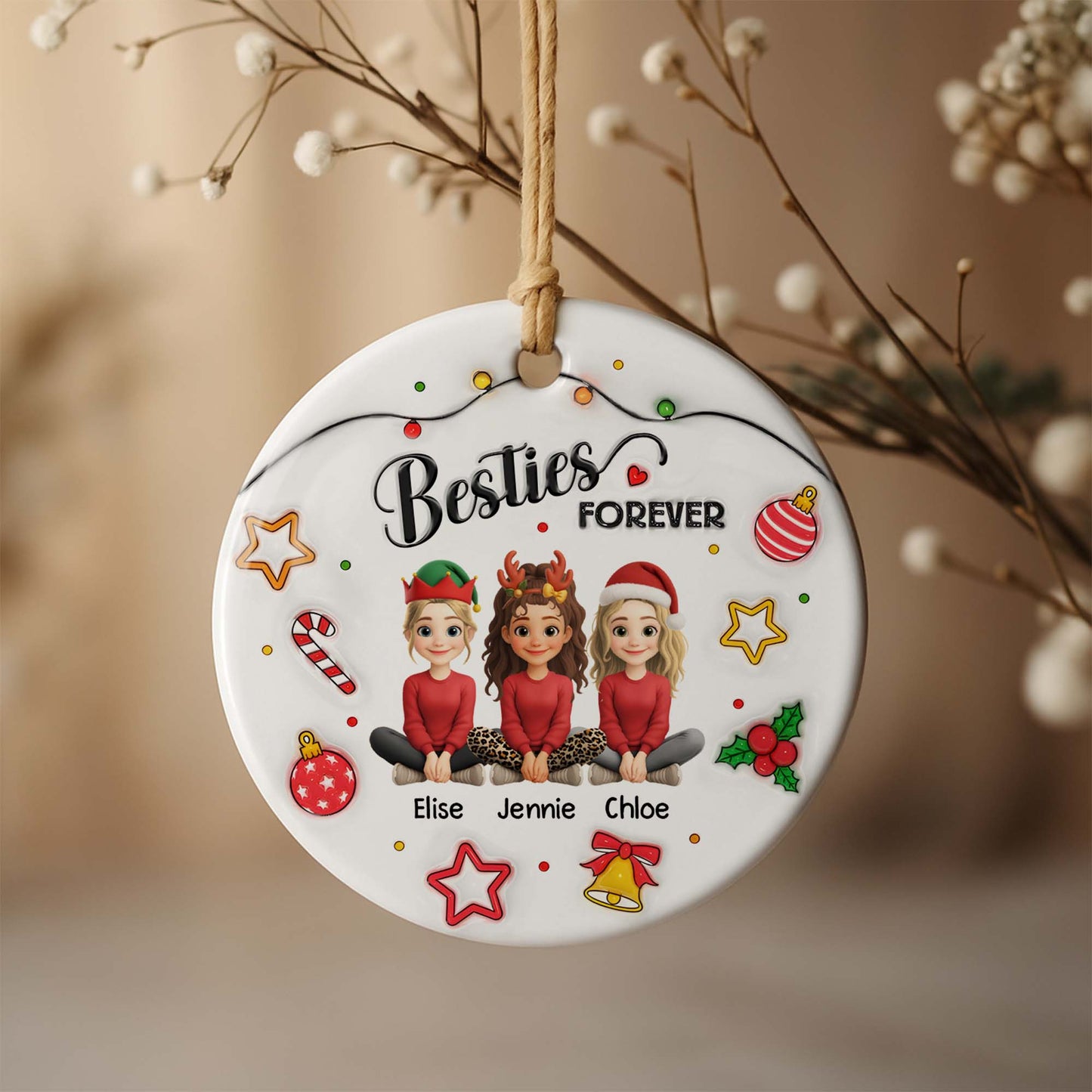 Besties Forever With Reindeer Antlers And Christmas Hats