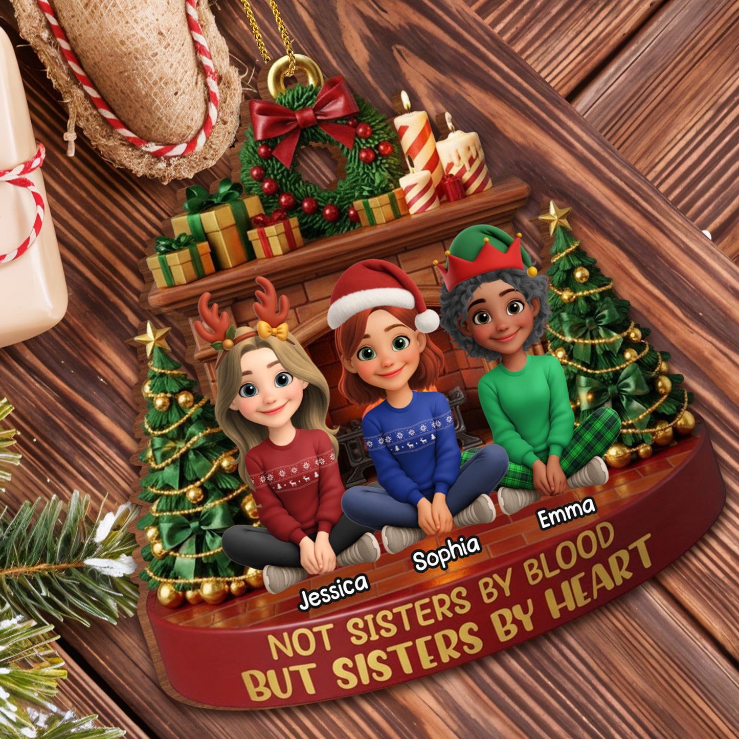 Not Sisters By Blood But Sisters By Heart, Christmas Tree And Presents