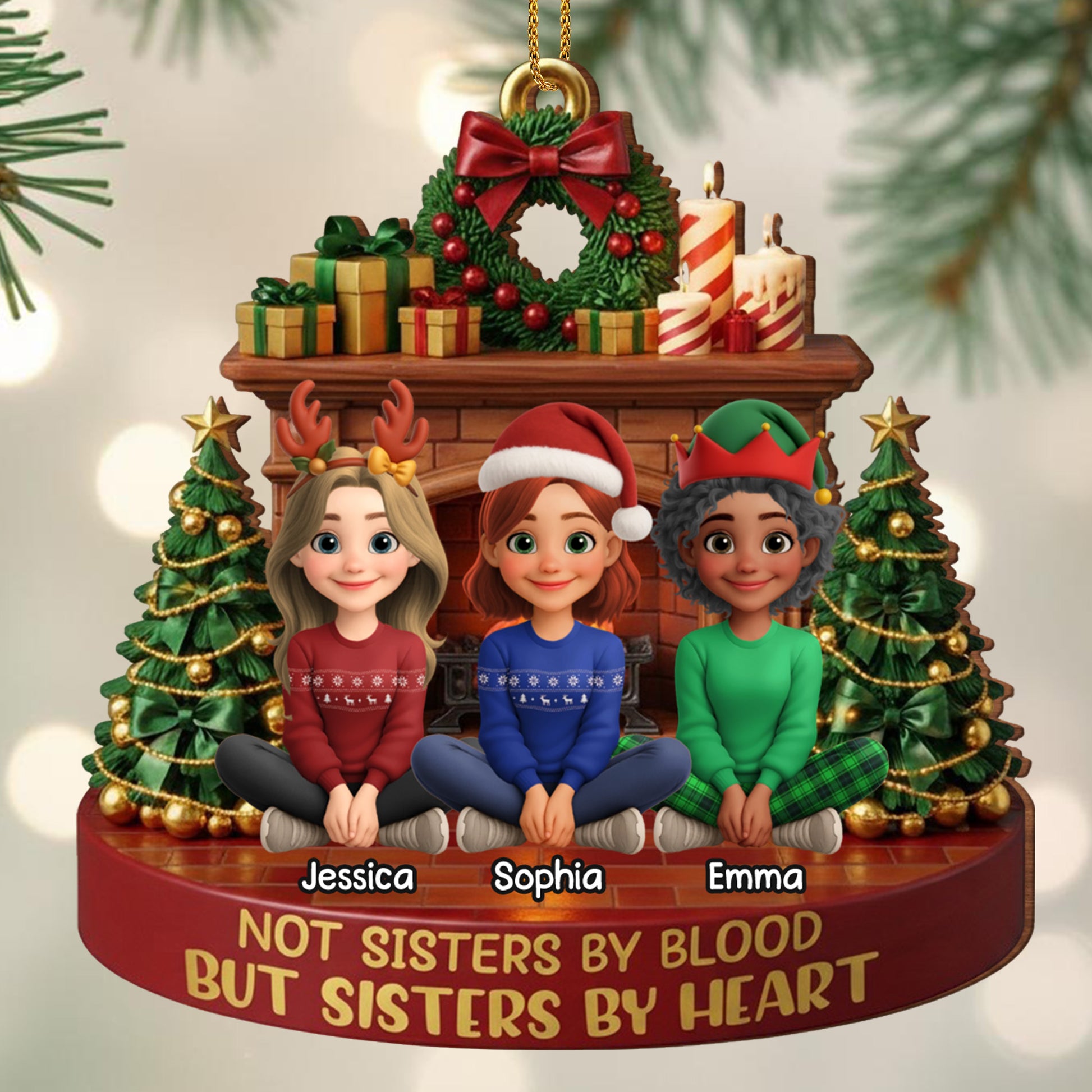 Not Sisters By Blood But Sisters By Heart, Christmas Tree And Presents