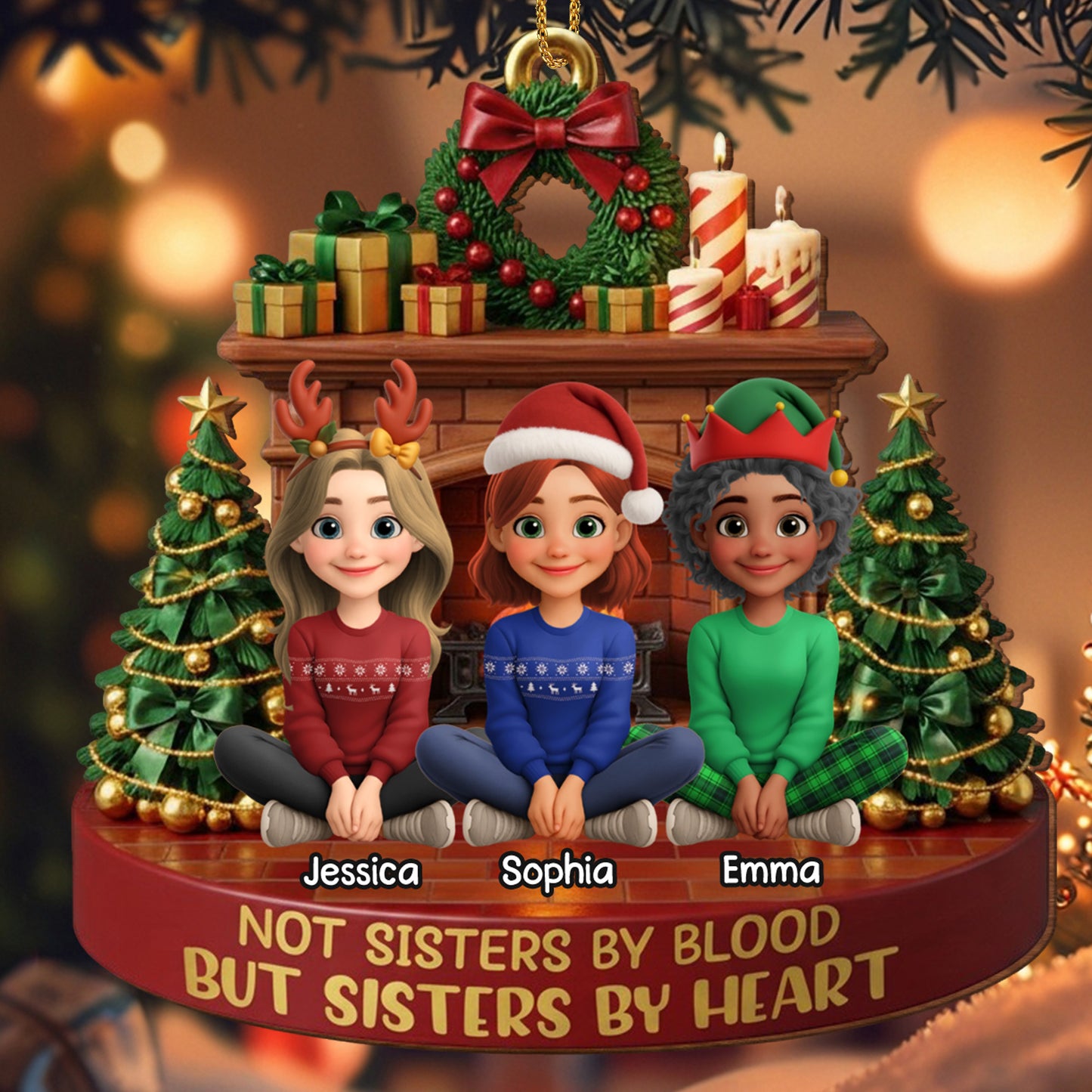 Not Sisters By Blood But Sisters By Heart, Christmas Tree And Presents